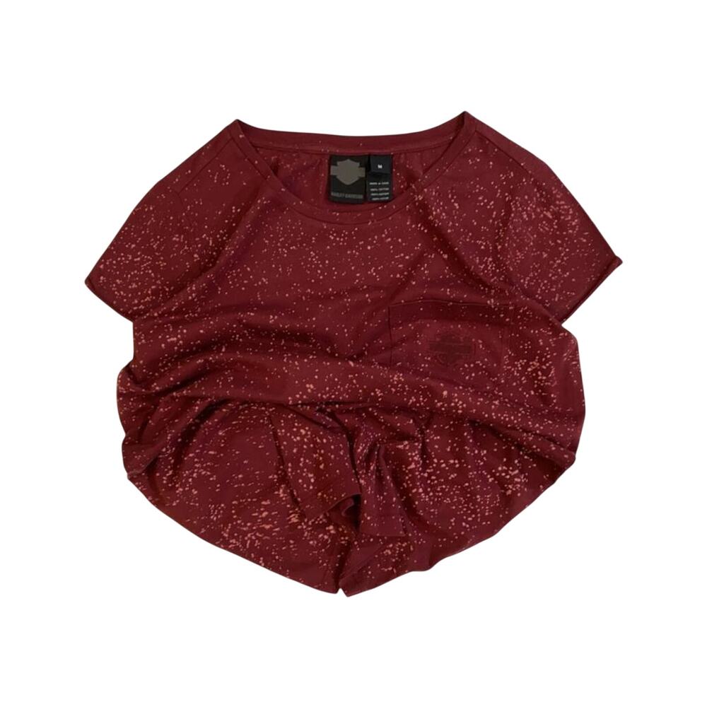 Harley Davidson Women's Bleach Accent Pocket Short Sleeve T Shirt Maroon M